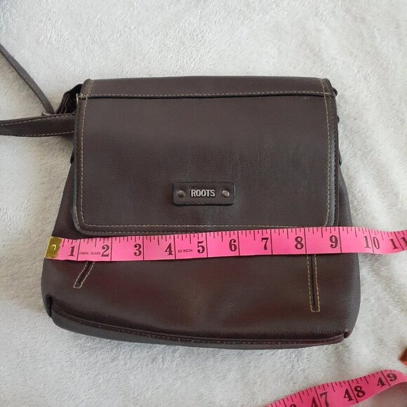 Roots Dark Brown Leather Small Front Flap Crossbody Bag Purse - Picture 14 of 14